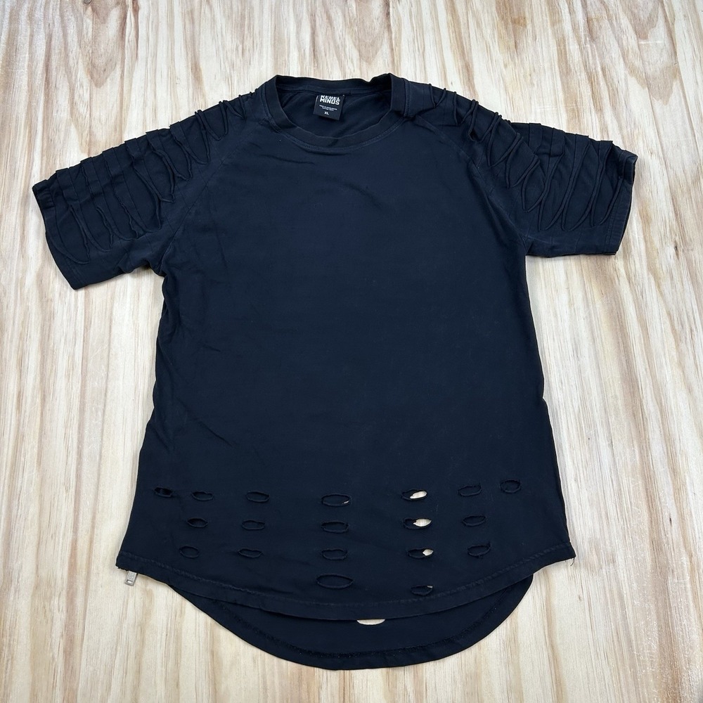 Rebel Minds Men Sz XL Ripped Distressed Short Sleeve Black Shirt Grunge Rocker